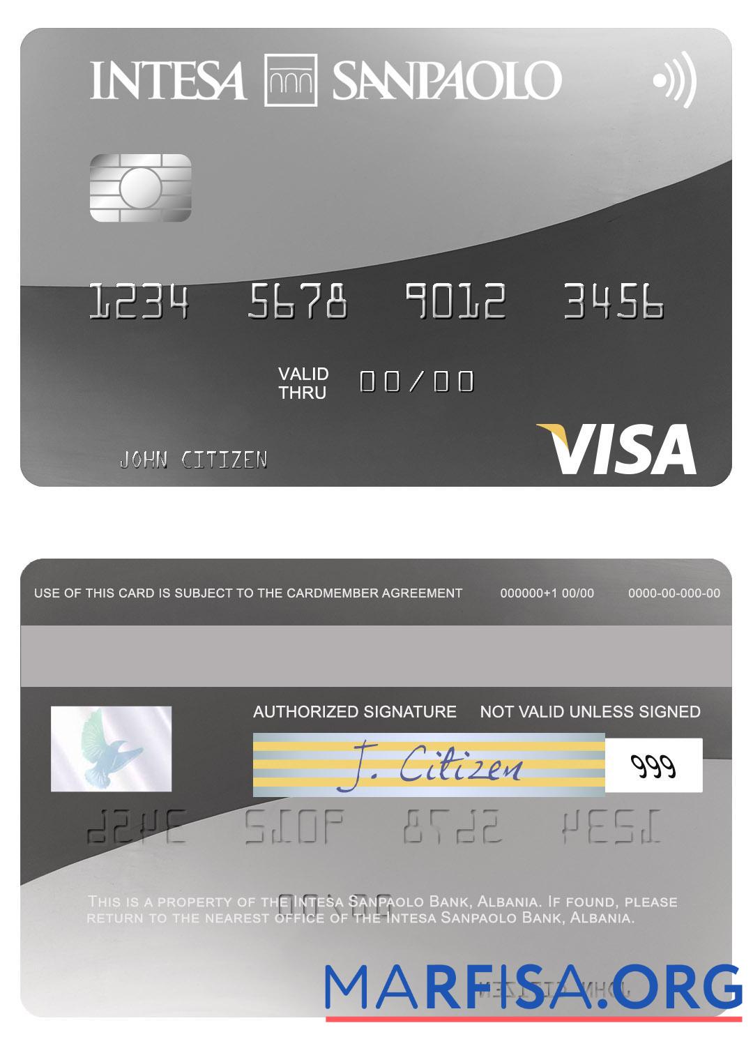 Printable Albania Intesa Sanpaolo Bank visa card real example